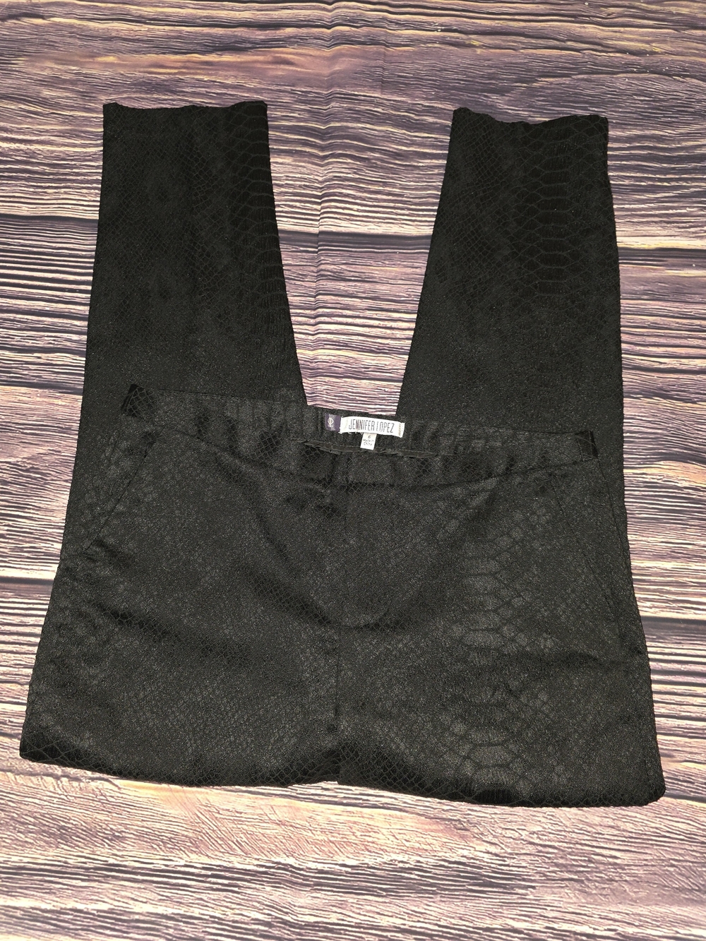 Jennifer Lopez Black Cropped Snake-Embossed Ankle Pants